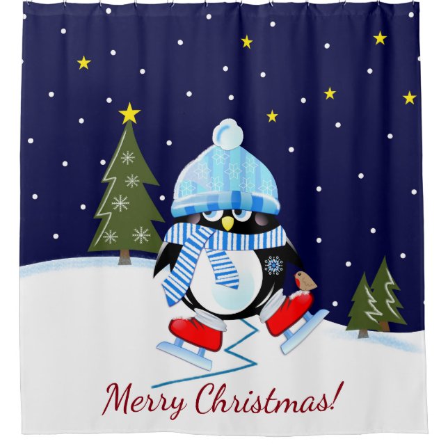 Christmas penguin trying to skate + custom text (Front)