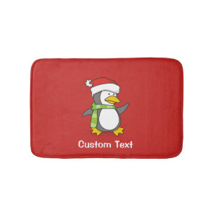 Christmas penguin walking on snow bath mat