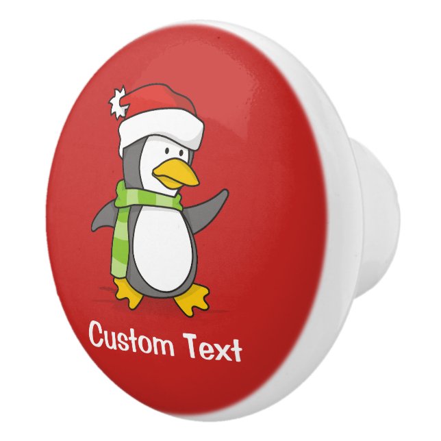 Christmas penguin walking on snow ceramic knob (Right)
