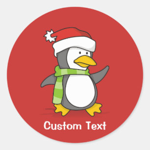 Christmas penguin walking on snow classic round sticker