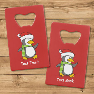 Christmas penguin walking on snow credit card bottle opener