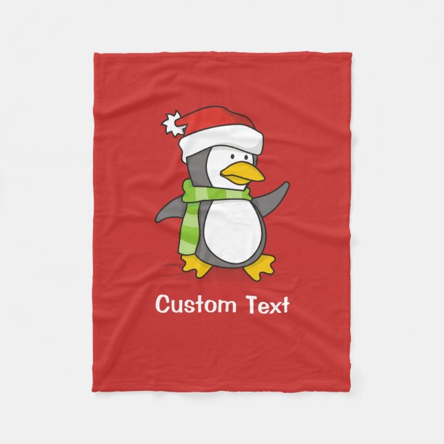 Christmas penguin walking on snow fleece blanket (Front)