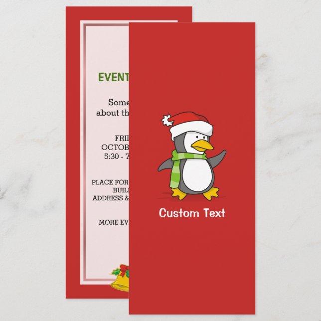 Christmas penguin walking on snow invitation (Front/Back)