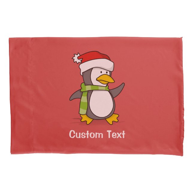 Christmas penguin walking on snow pillowcase (Front)