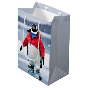 Christmas Penguin Wearing a Red Coat Medium Gift Bag