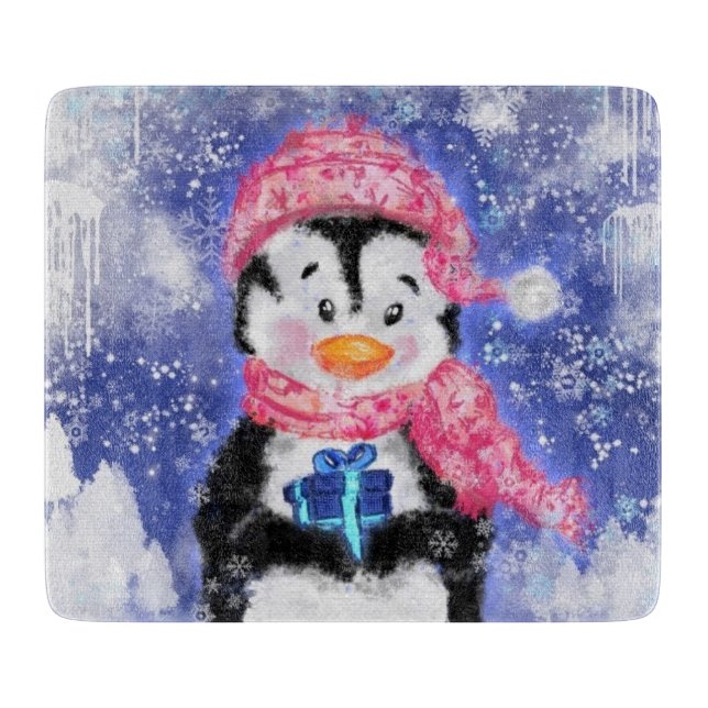 Christmas Penguin with Gift Cutting Board (Front)