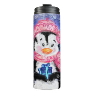 Christmas Penguin with Gift Thermal Tumbler