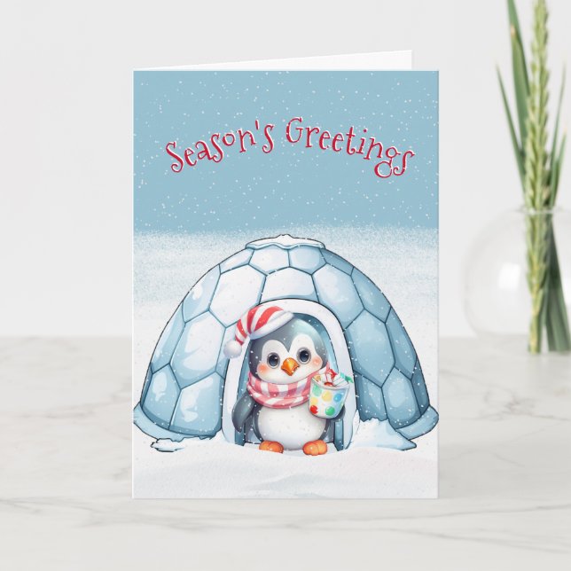 Christmas Penguin With Igloo Holiday Card (Front)
