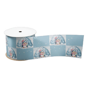 Christmas Penguin With Igloo Satin Ribbon