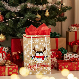 Christmas penguin with lights on paper bag look