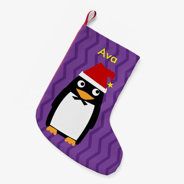 Christmas Penguin with Santa Hat Small Christmas Stocking (Front (Hanging))