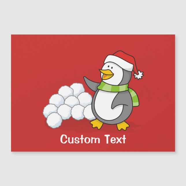 Christmas penguin with snow balls waving (Front)