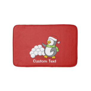Christmas penguin with snow balls waving bath mat