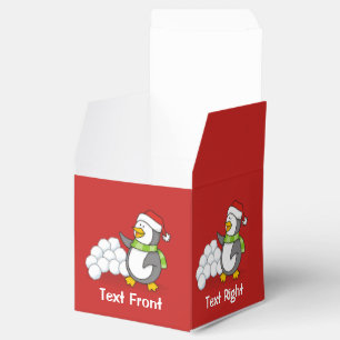 Christmas penguin with snow balls waving favor box
