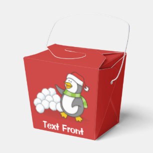 Christmas penguin with snow balls waving favor box