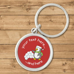 Christmas penguin with snow balls waving keychain