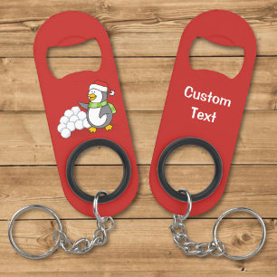 Christmas penguin with snow balls waving keychain bottle opener