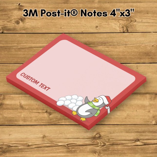 Christmas penguin with snow balls waving post-it notes (Creator Uploaded)