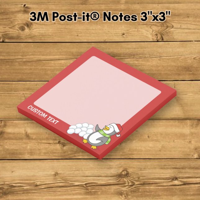 Christmas penguin with snow balls waving post-it notes (Creator Uploaded)