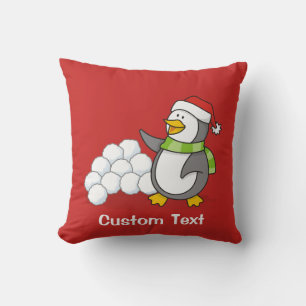 Christmas penguin with snow balls waving throw pillow