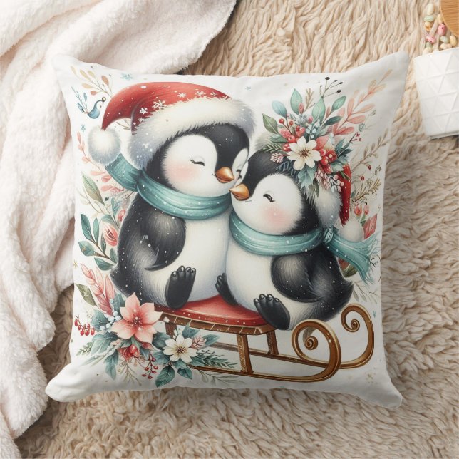 Christmas Penguins 1 Throw Pillow (Blanket)