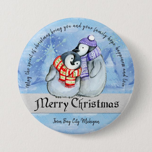 Christmas Penguins 3 Inch Round Button (Front)