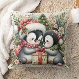 Christmas Penguins 5 Throw Pillow