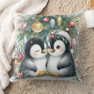 Christmas Penguins 6 Throw Pillow