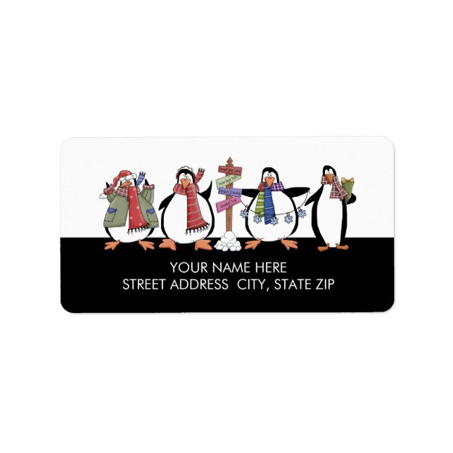 Christmas Penguins Address Mailing Labels (Front)