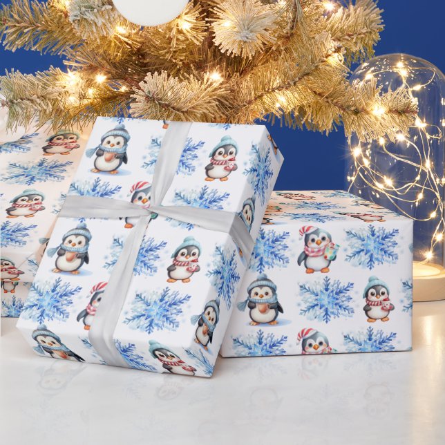 Christmas Penguins and Snowflakes Wrapping Paper (Holidays)
