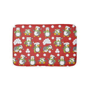 Christmas penguins background bath mat