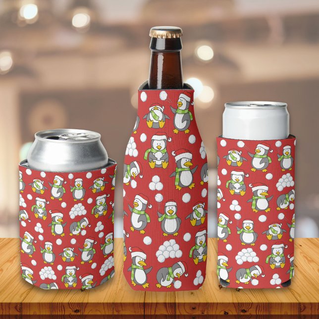Christmas penguins background bottle cooler (Creator Uploaded)