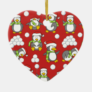 Christmas penguins background ceramic ornament