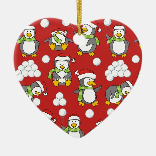 Christmas penguins background ceramic ornament (Front)