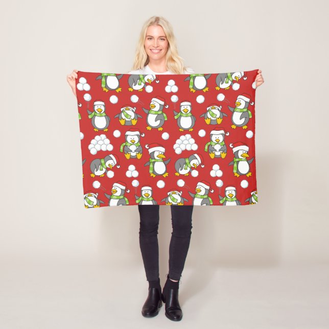 Christmas penguins background fleece blanket (In Situ)