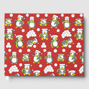 Christmas penguins background guest book
