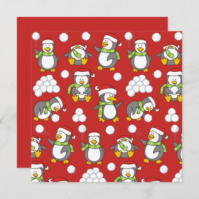 Christmas penguins background invitation (Front/Back)
