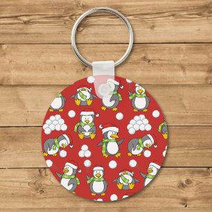 Christmas penguins background keychain