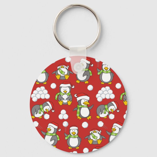 Christmas penguins background keychain (Front)