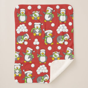 Christmas penguins background sherpa blanket