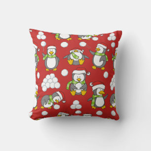 Christmas penguins background throw pillow