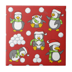 Christmas penguins background tile