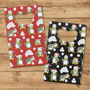 Christmas penguins background wallet bottle opener