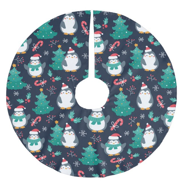 Christmas Penguins Brushed Polyester Tree Skirt (Front)