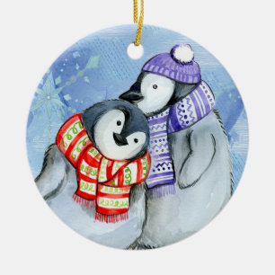 Christmas Penguins Ceramic Ornament