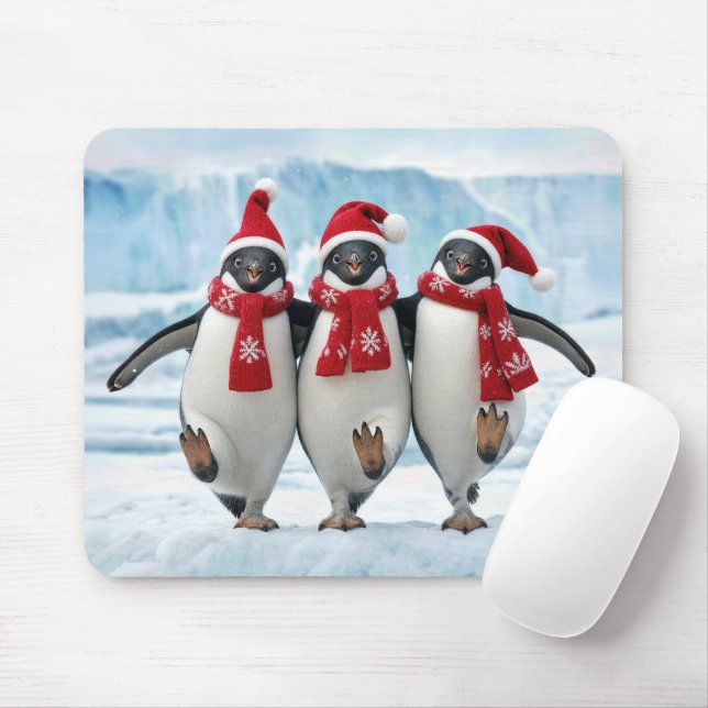 Christmas Penguins Dancing on an Iceberg Mouse Pad (With Mouse)