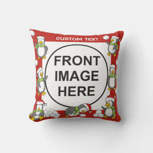 Christmas penguins frame throw pillow