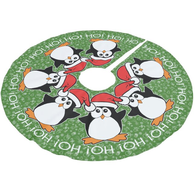 Christmas Penguins Ho! HO! Ho! Brushed Polyester Tree Skirt (Angled)