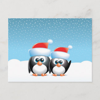 Christmas penguins holiday postcard