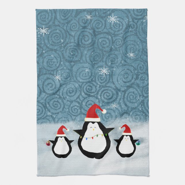 Christmas Penguins Kitchen Towel (Vertical)